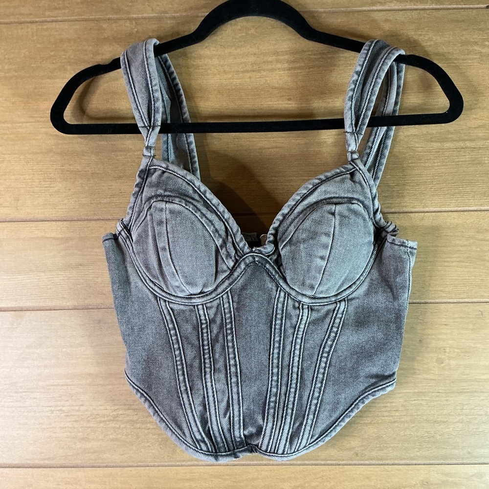 PrettyLittleThing Gray  Denim Bustier Top Women’s size 0 XS small New NWT